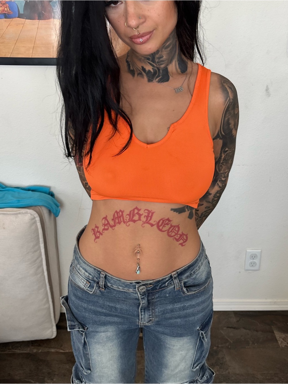SHEIN Orange Ribbed Scoop Crop Tank